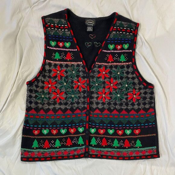 Designers Studio Cotton blend 1990s Vintage Nostalgia Christmas Knit Vest XL - Picture 5 of 6